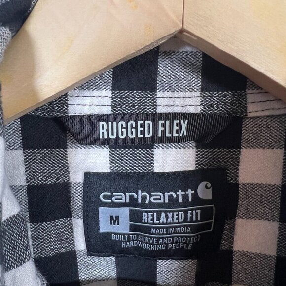 Carhartt Rugged Flex Flannel Shirt Size Medium Black Relaxed Fit Plaid Work - Picture 3 of 10